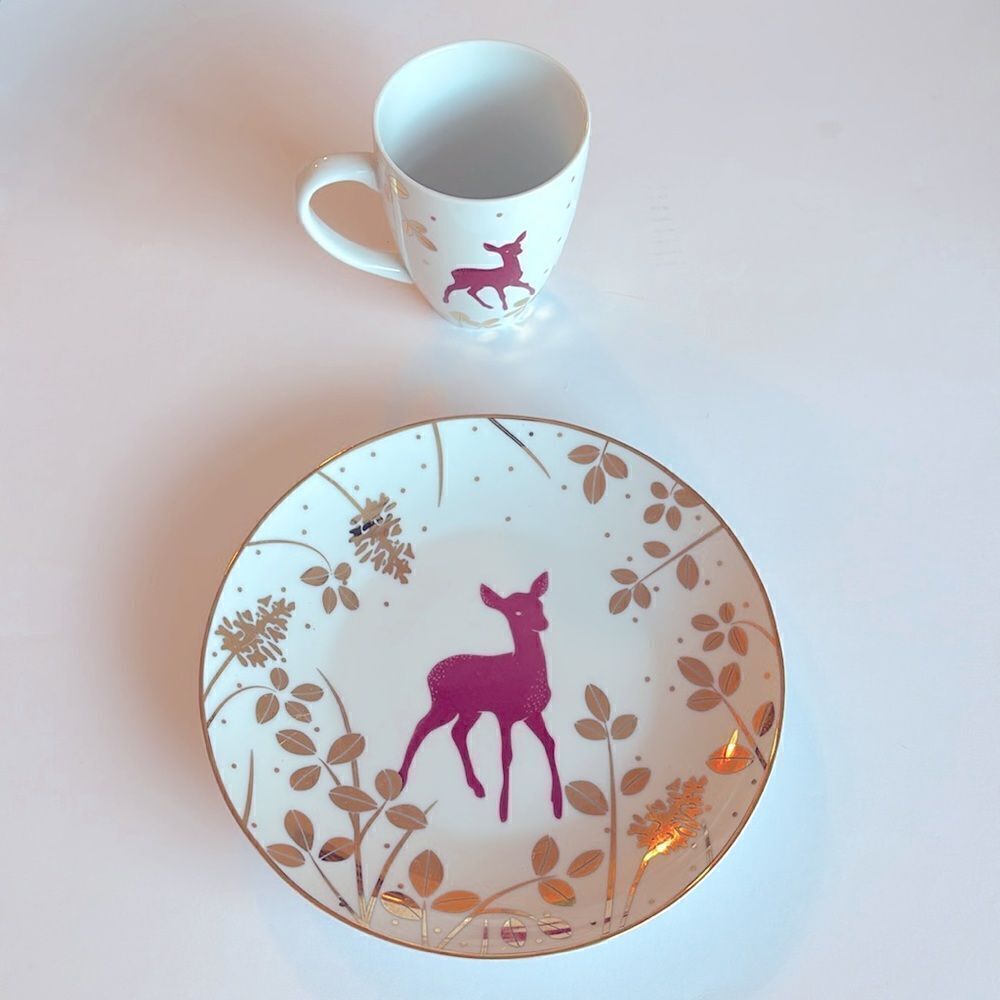 The Met Asian Woodlands Deer Cup and Plate Gold Trim Metropolitan Museum Of Art